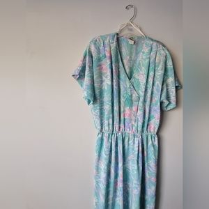 Vintage Luci Sellini aqua patterned dress 12 tall